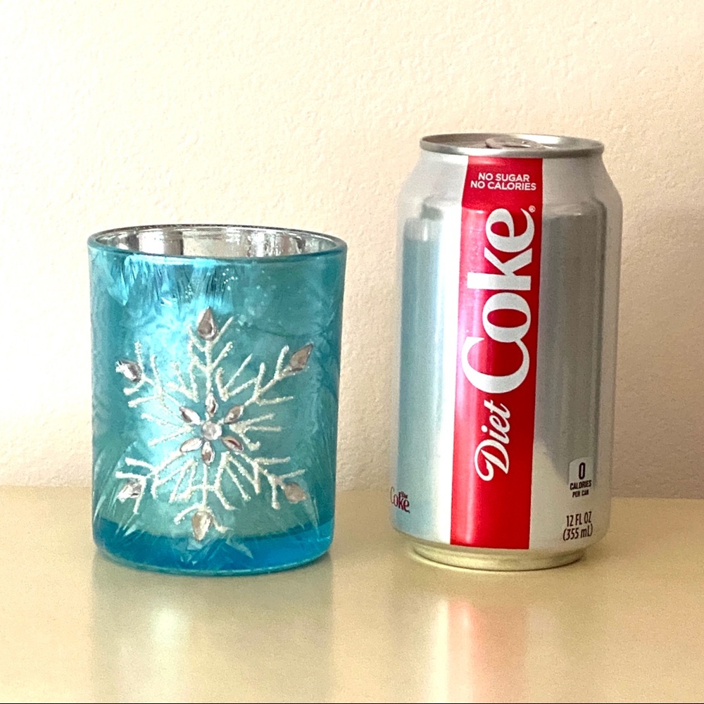 New Candle Holder Blue Silver with Jeweled Snowflake Christmas Winter Holiday - Picture 3 of 6
